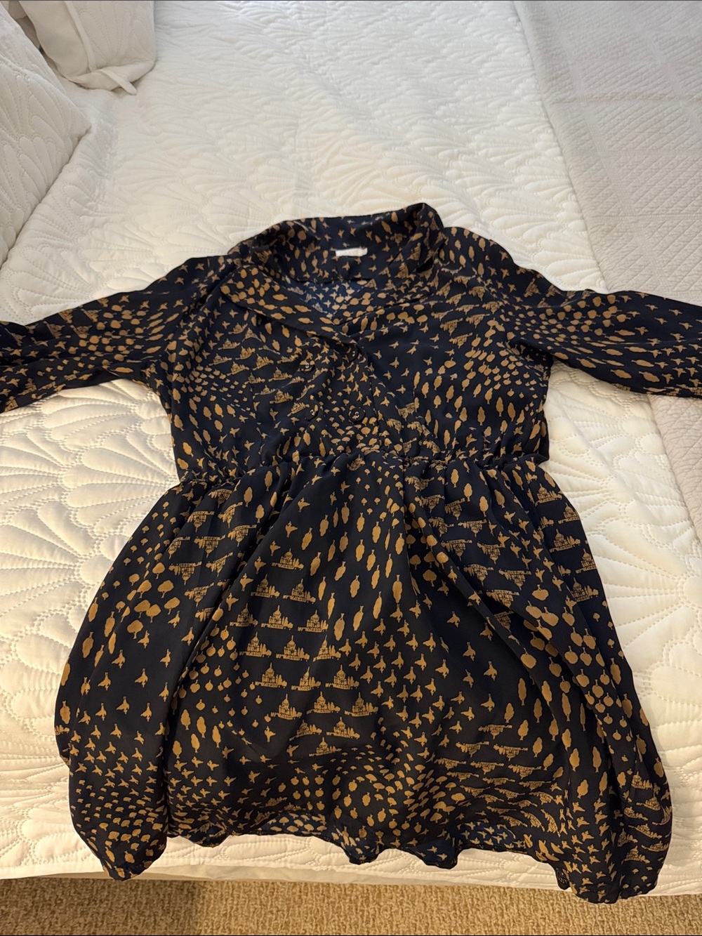 Crave Fame Navy and Gold Printed Midi Dress